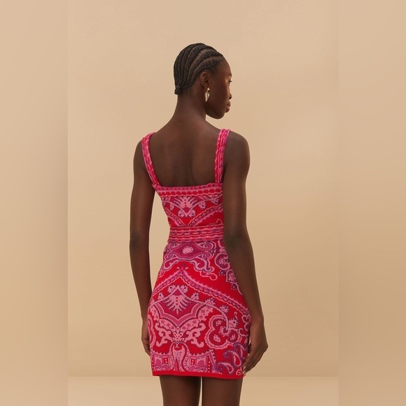 Red Paisley Scarf Knit Mini Dress - Picture 3 of 13